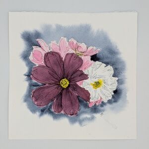 Vibrant Floral Watercolour Painting with Pink and Purple Blooms